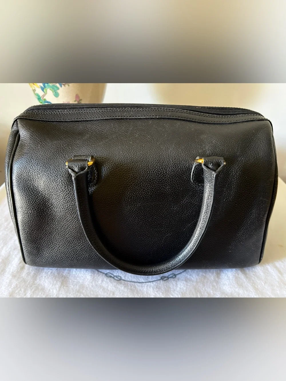 Authentic Vintage Burberrys Satchel Boston Bag Black Leather Nova Check 80-90s